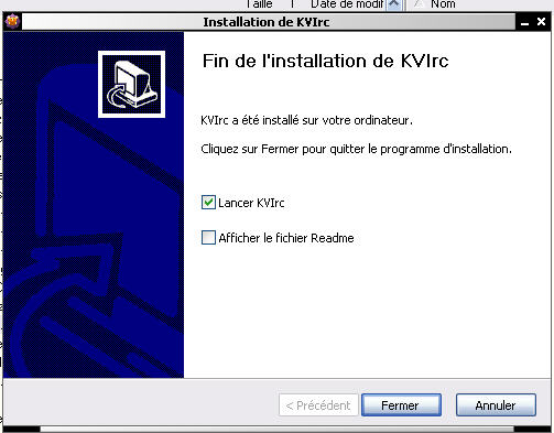 Fin de l'installation de KVirc