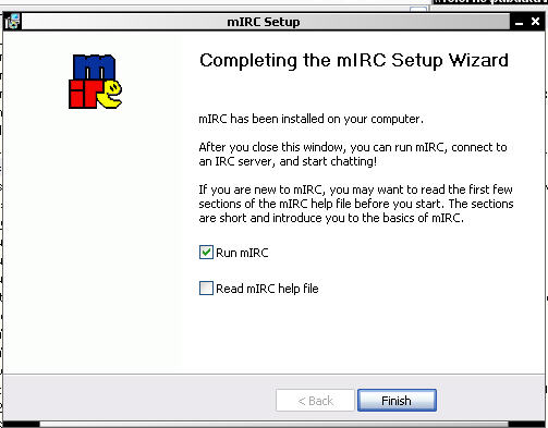 Fin de l'installation de mIRC