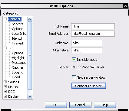 Identification + serveur choisi