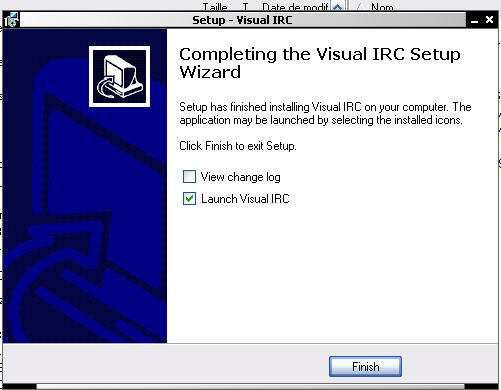 Fin de l'installation de Visual IRC